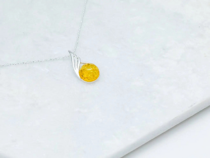 Citrus Amber Orb Pendant - Delicate Baltic Amber Necklace - BEYRUN