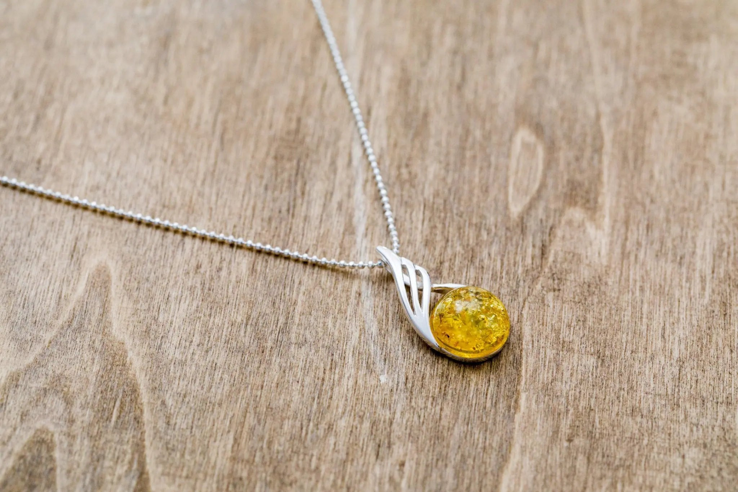 Citrus Amber Orb Pendant - Delicate Baltic Amber Necklace - BEYRUN