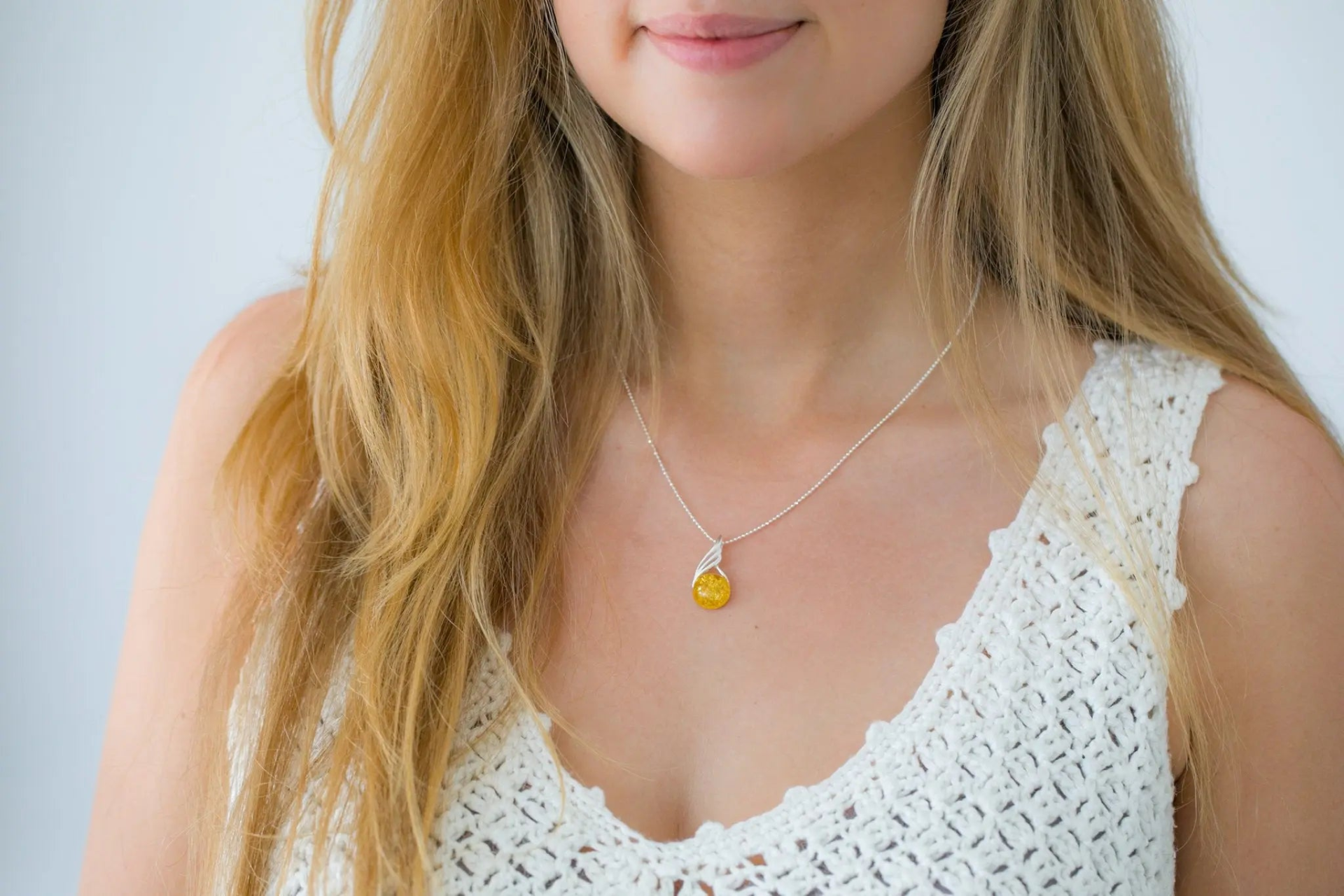 Citrus Amber Orb Pendant - Delicate Baltic Amber Necklace - BEYRUN