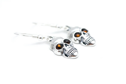 Silver Skull Dangle Earrings - Gothic Halloween Accessory - BEYRUN