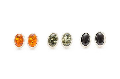 Green Amber Quintessence Stud Earrings - Elegant Baltic Amber and Sterling Silver Jewelry - BEYRUN