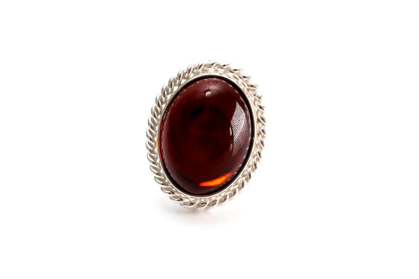 Cherry Red Amber Quintessence Statement Ring - Elegant Cocktail Ring with Baltic Amber Stone - BEYRUN