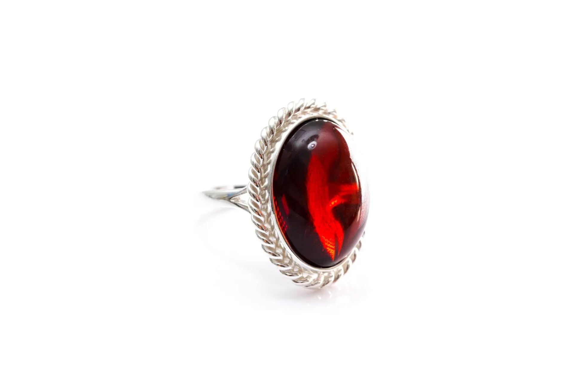 Cherry Red Amber Quintessence Statement Ring - Elegant Cocktail Ring with Baltic Amber Stone - BEYRUN