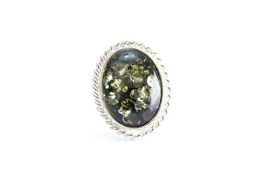 Green Amber Quintessence Statement Ring - Sparkling Cocktail Ring | Baltic Amber & Sterling Silver - BEYRUN