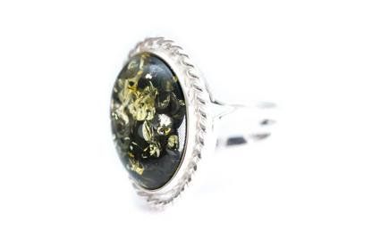 Green Amber Quintessence Statement Ring - Sparkling Cocktail Ring | Baltic Amber & Sterling Silver - BEYRUN