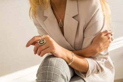 Green Amber Quintessence Statement Ring - Sparkling Cocktail Ring | Baltic Amber & Sterling Silver - BEYRUN