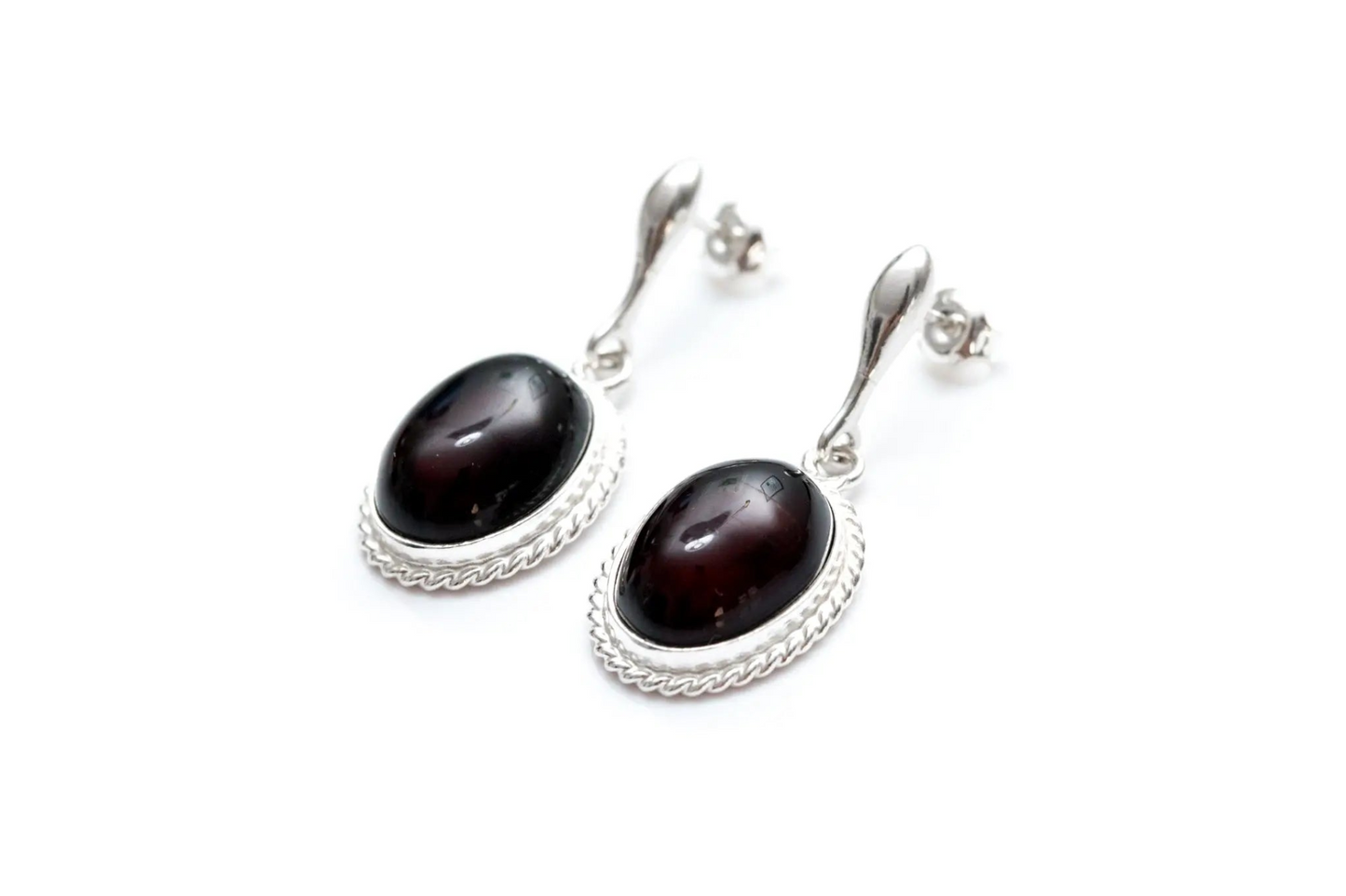 Cherry Red Amber Quintessence Dangle Earrings - Sterling Silver Rope Frame | Elegant Jewelry