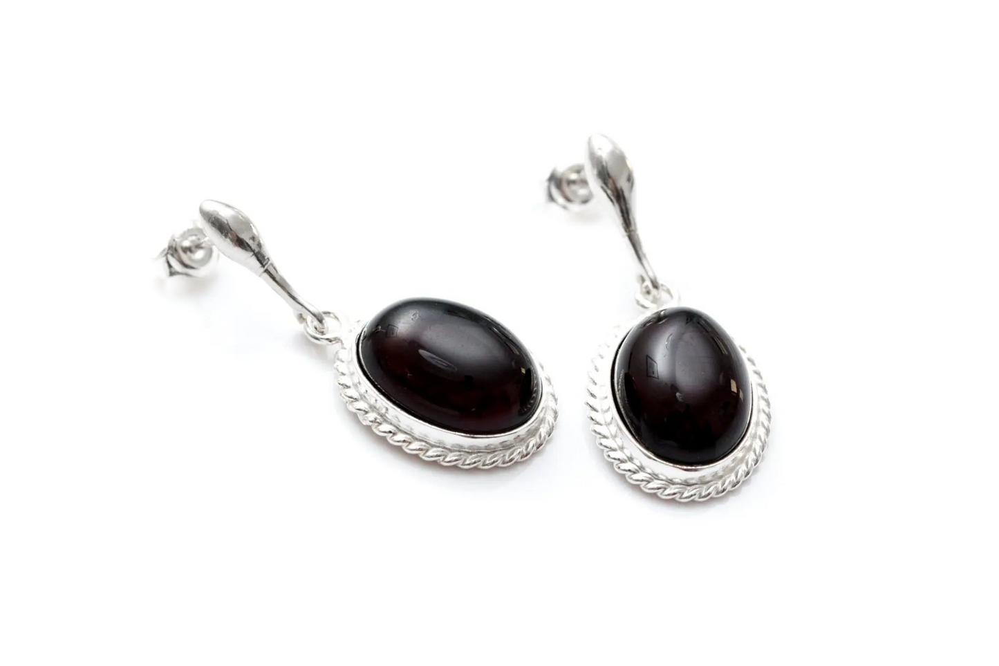 Cherry Red Amber Quintessence Dangle Earrings - Sterling Silver Rope Frame | Elegant Jewelry