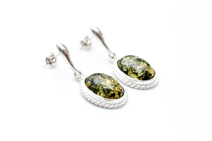 Green Amber Quintessence Dangle Earrings - Elegant Baltic Amber Jewelry - BEYRUN