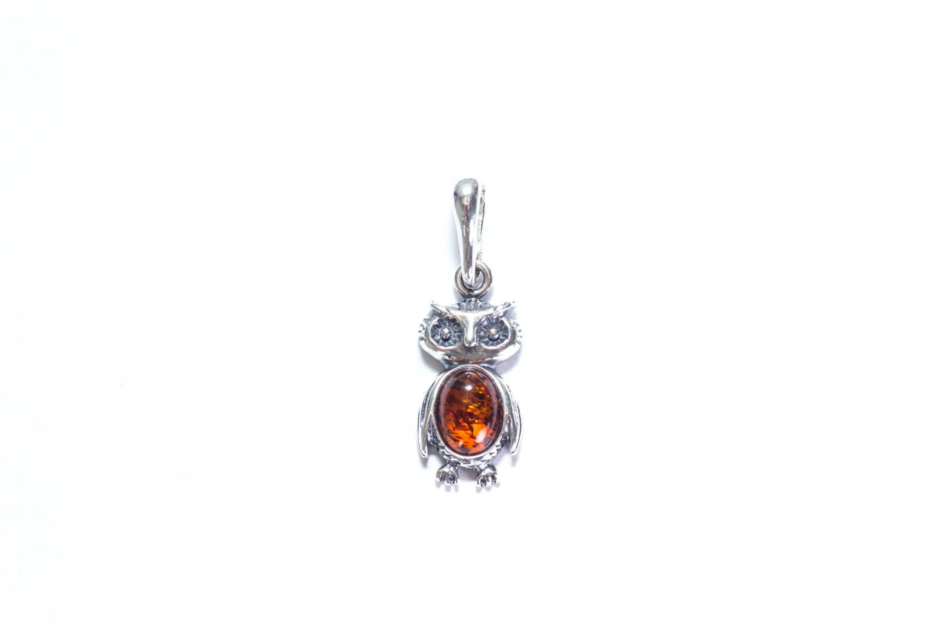 Mini Owl Charm Pendant - Handcrafted Sterling Silver Owl Necklace with Baltic Amber Stone - Perfect Gift for Wisdom and Learning - BEYRUN