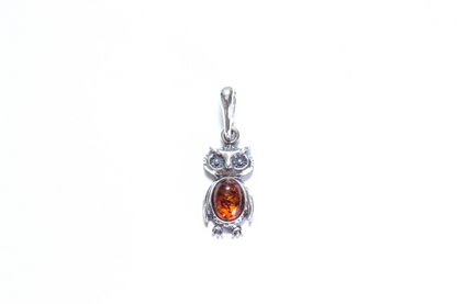 Mini Owl Charm Pendant - Handcrafted Sterling Silver Owl Necklace with Baltic Amber Stone - Perfect Gift for Wisdom and Learning - BEYRUN