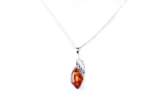 Fancy Top Amber & Silver Pendant | Modern Pendant Necklace - BEYRUN