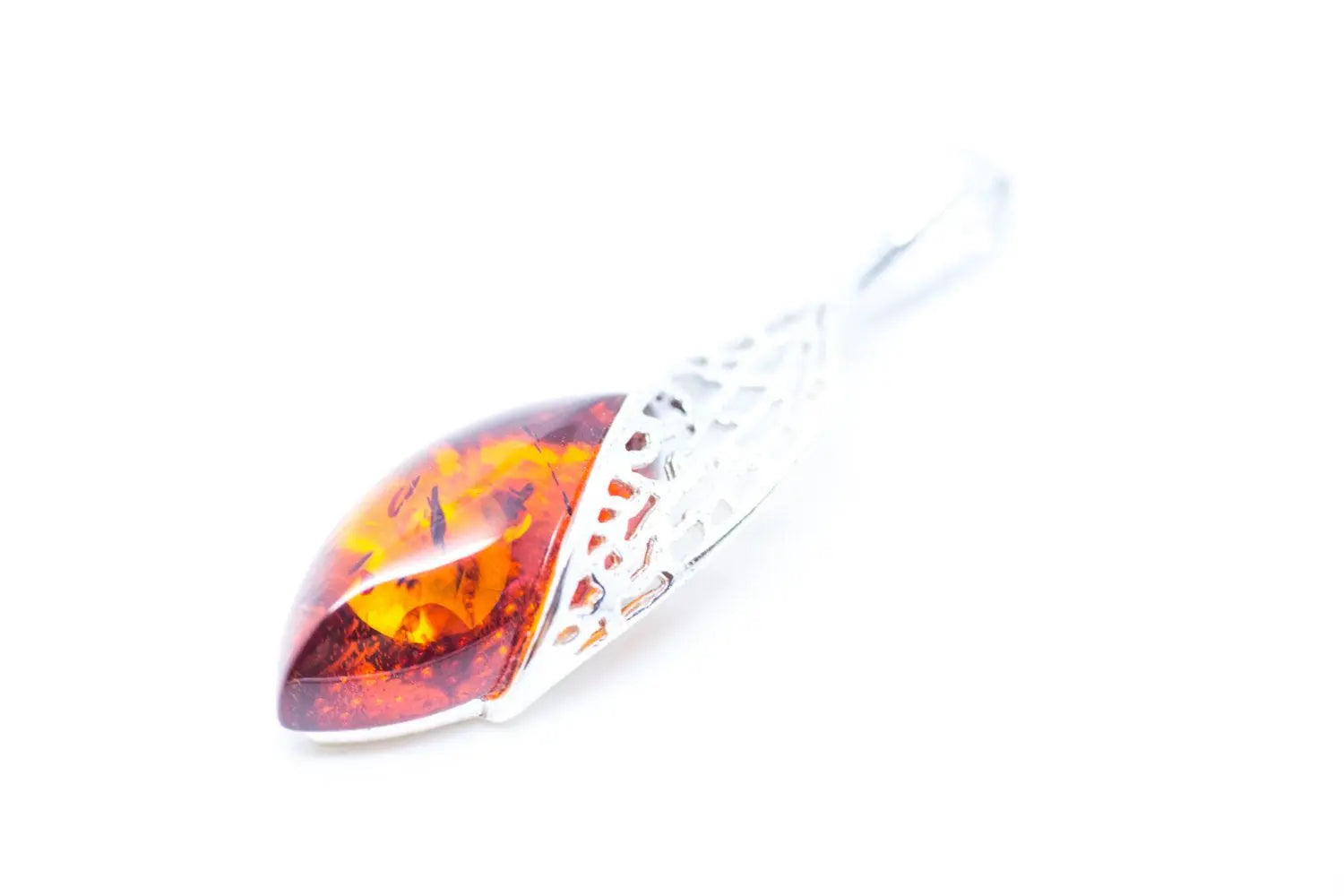 Fancy Top Amber & Silver Pendant | Modern Pendant Necklace - BEYRUN