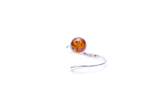 Buy Minimal Amber Wrap Ring - Delicate Sterling Silver Band with Sphere Cut Amber Stone - BEYRUN