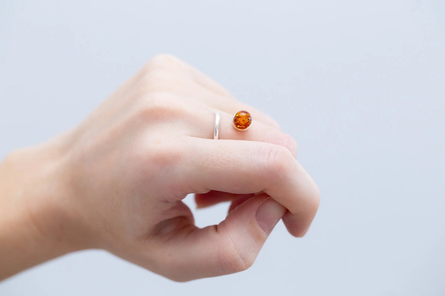 Buy Minimal Amber Wrap Ring - Delicate Sterling Silver Band with Sphere Cut Amber Stone - BEYRUN