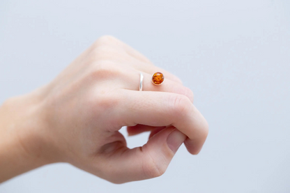 Buy Minimal Amber Wrap Ring - Delicate Sterling Silver Band with Sphere Cut Amber Stone - BEYRUN