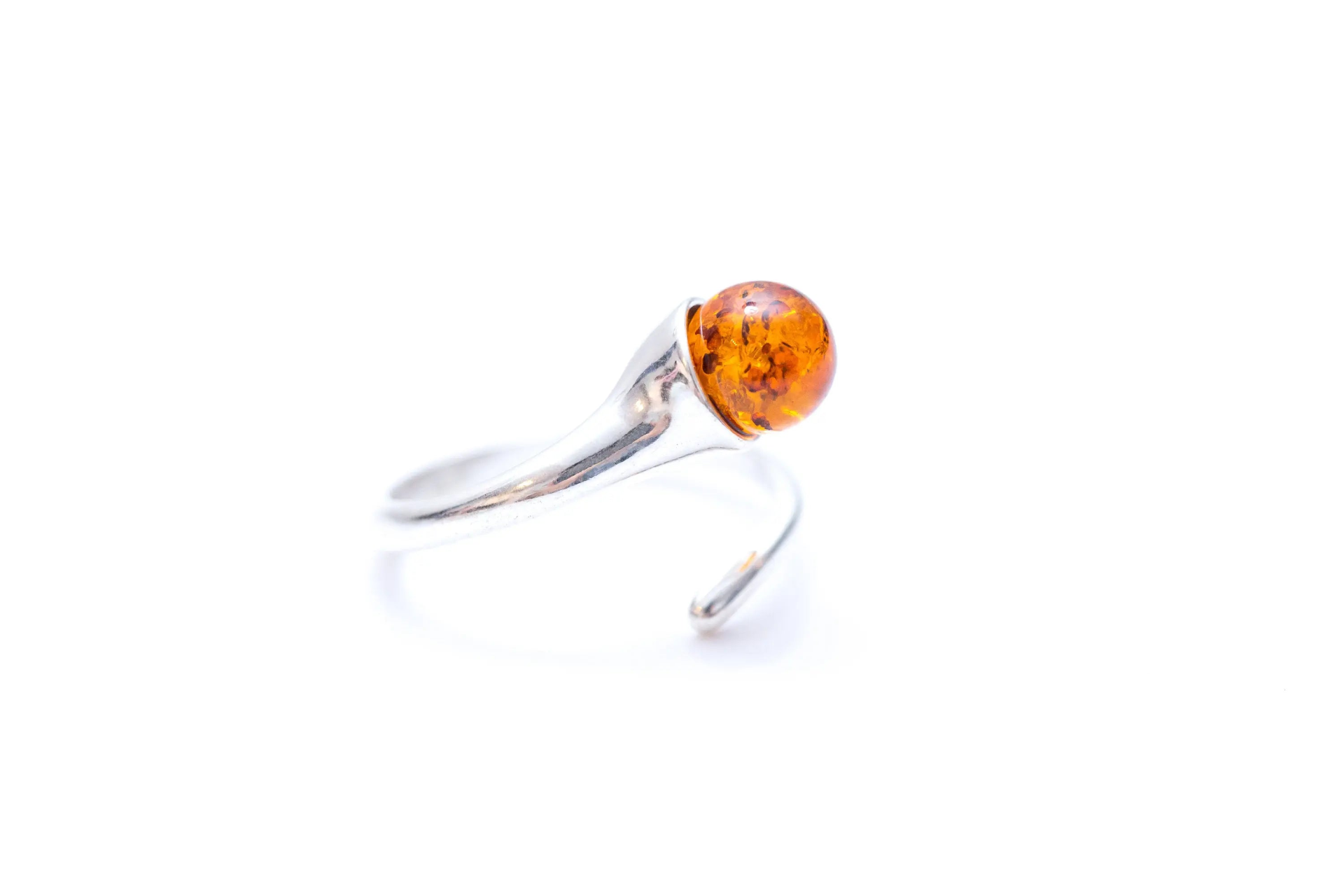 Buy Minimal Amber Wrap Ring - Delicate Sterling Silver Band with Sphere Cut Amber Stone - BEYRUN