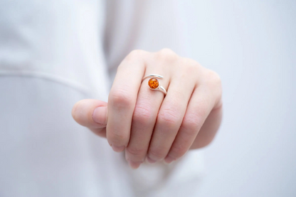 Buy Minimal Amber Wrap Ring - Delicate Sterling Silver Band with Sphere Cut Amber Stone - BEYRUN