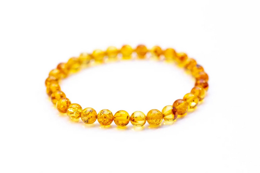 Honey Amber Sphere Bead Bracelet - Natural Baltic Amber, Polished Finish, Unisex Design - BEYRUN