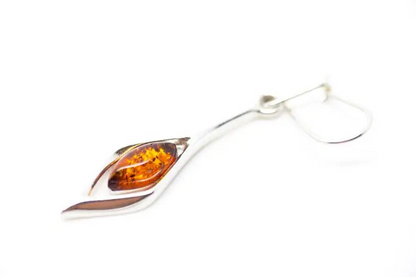 Small Droplet Amber Dangle Earrings | Elegant Sterling Silver & Baltic Amber Jewelry