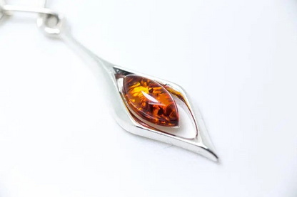 Small Droplet Amber Dangle Earrings | Elegant Sterling Silver & Baltic Amber Jewelry