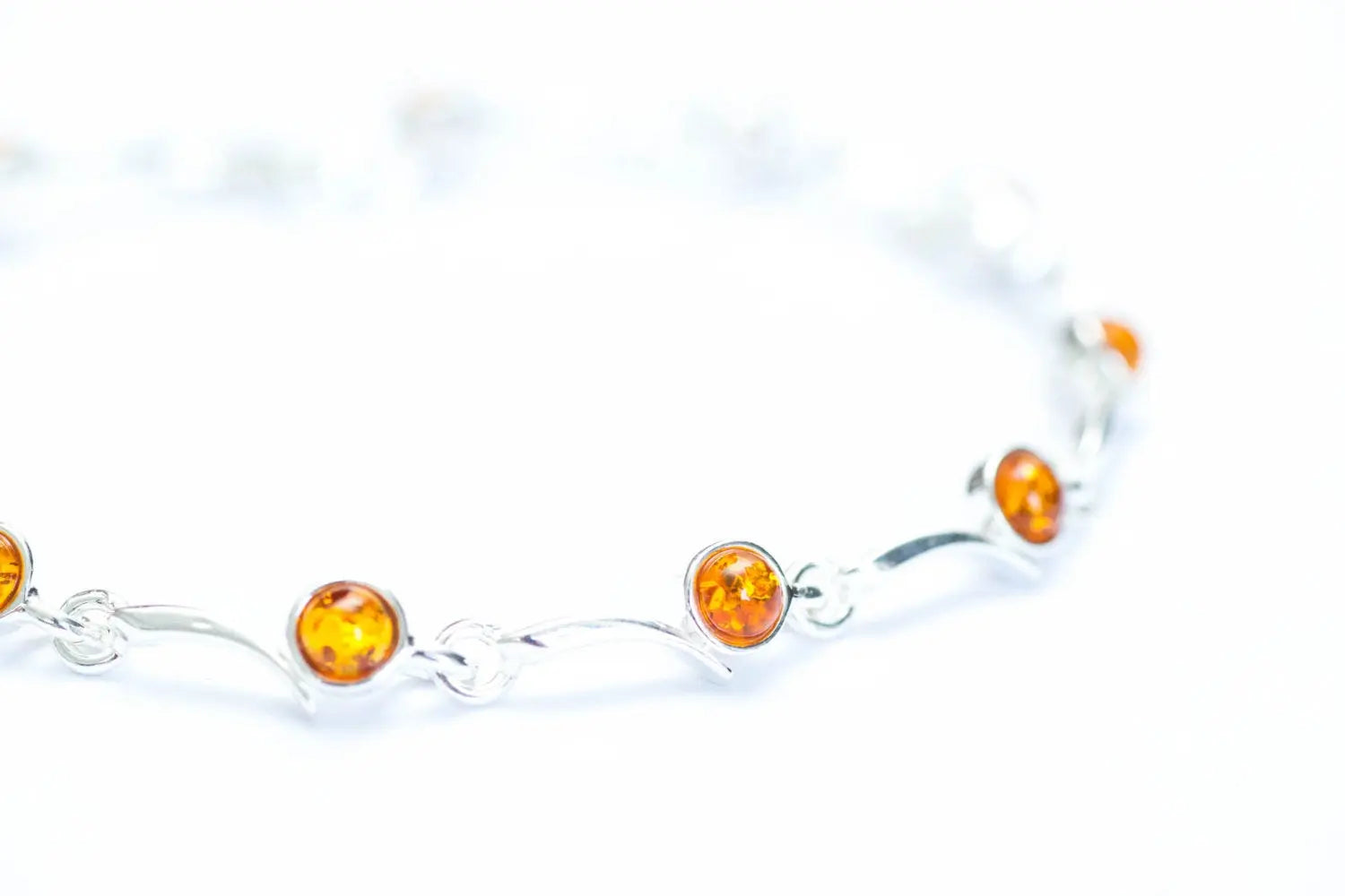 Minimal Cognac Amber Bracelet - Elegant Sterling Silver Bracelet with Radiant Baltic Amber Gemstones - BEYRUN