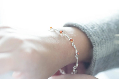 Minimal Cognac Amber Bracelet - Elegant Sterling Silver Bracelet with Radiant Baltic Amber Gemstones - BEYRUN