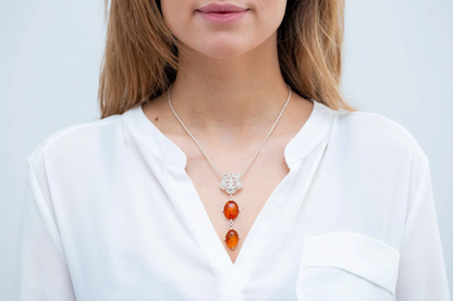 Long Amber Drop Y Necklace - Elegant Baltic Amber Pendant - BEYRUN