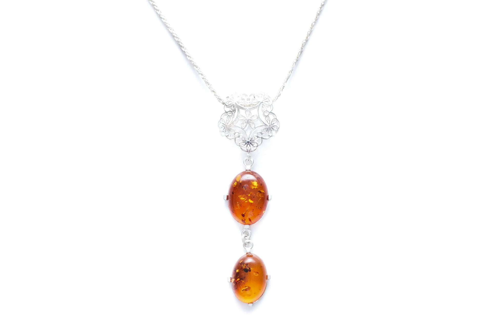 Long Amber Drop Y Necklace - Elegant Baltic Amber Pendant - BEYRUN