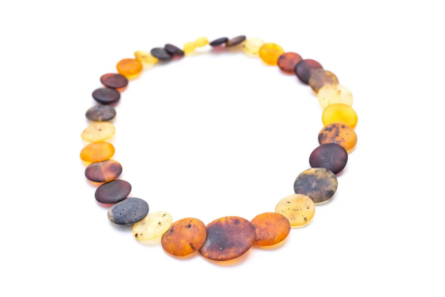 Large Round Amber Bead Necklace, Multicolour Stone Necklace