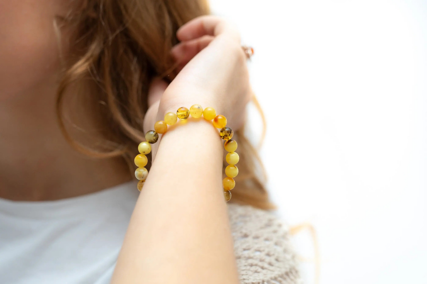 RAW Mixed Amber Sphere Bead Bracelet - Organic Yellow & Multicolour Beads - BEYRUN