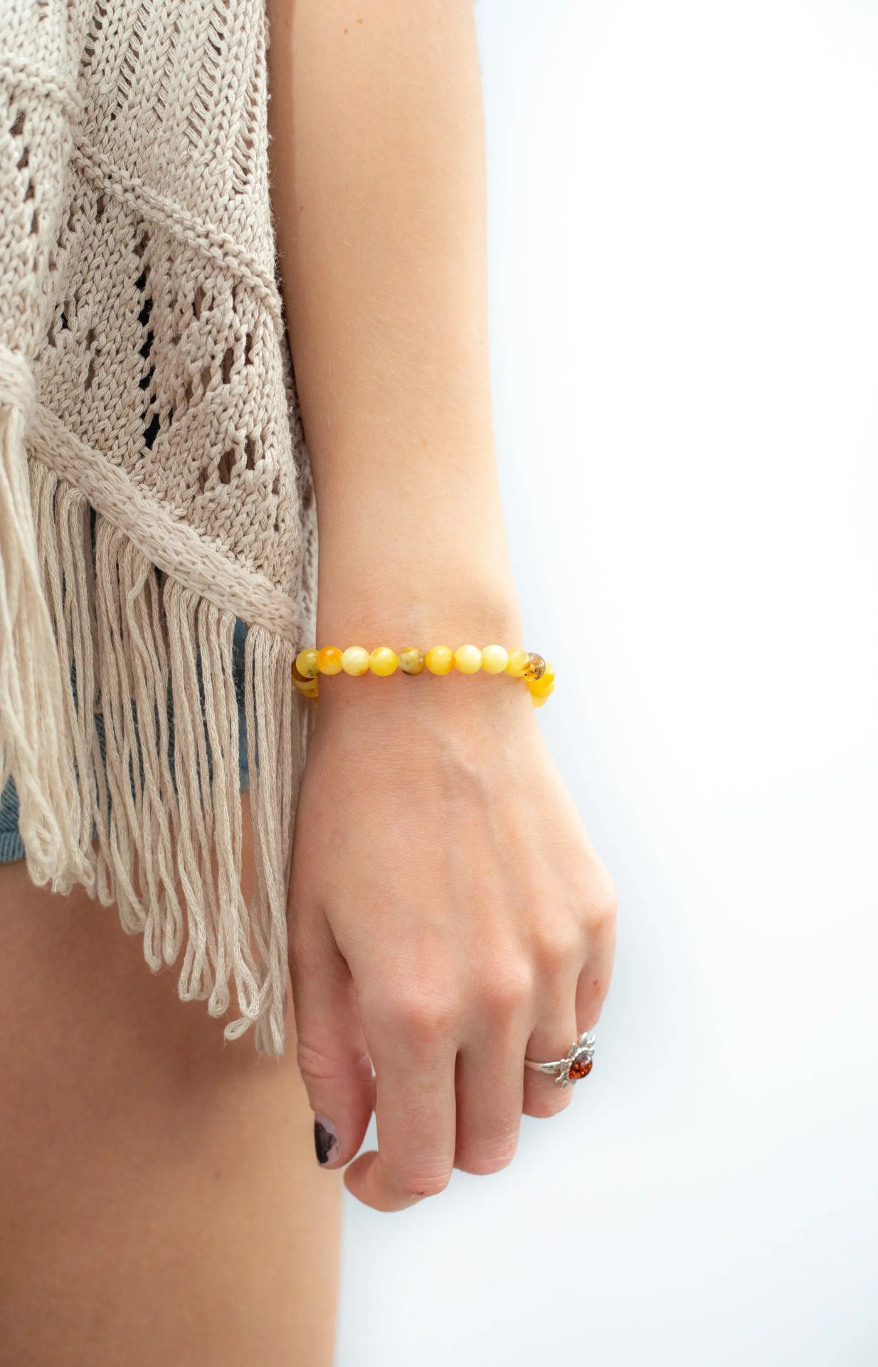 RAW Mixed Amber Sphere Bead Bracelet - Organic Yellow & Multicolour Beads - BEYRUN