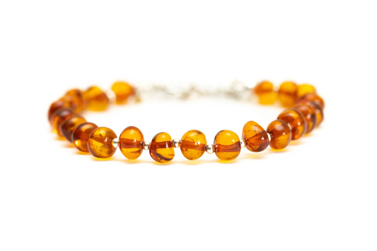 Silver and Polished Amber Nugget Bead Bracelet | Genuine Baltic Amber Jewelry - Elegant & Authentic - BEYRUN