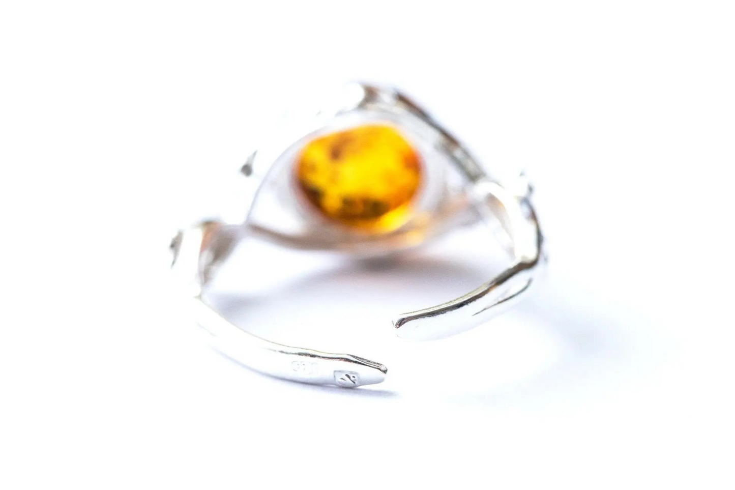 Dainty Floral Amber Ring - Fashionable Sterling Silver Band with Baltic Amber Gem - BEYRUN