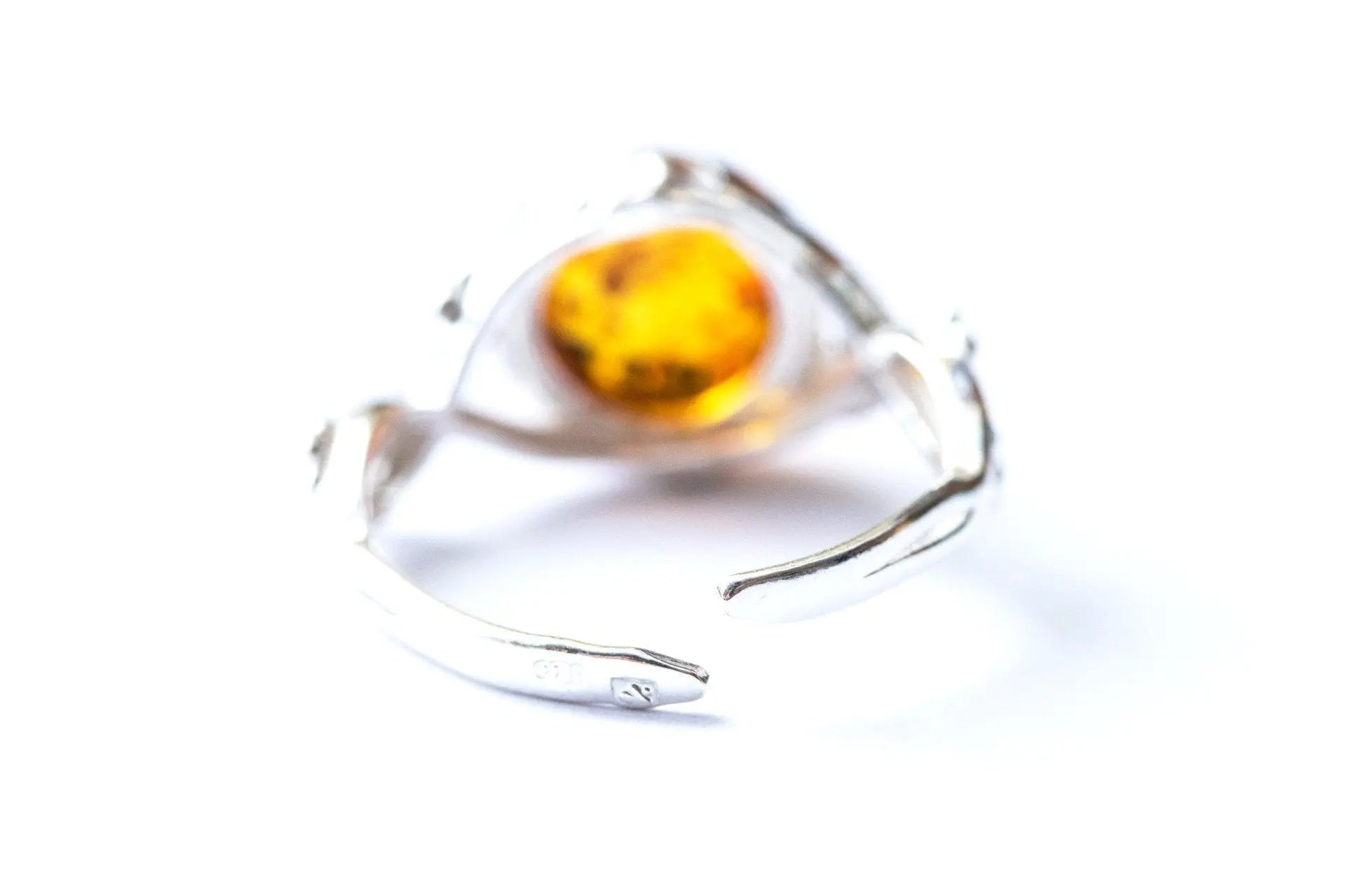 Dainty Floral Amber Ring - Fashionable Sterling Silver Band with Baltic Amber Gem - BEYRUN