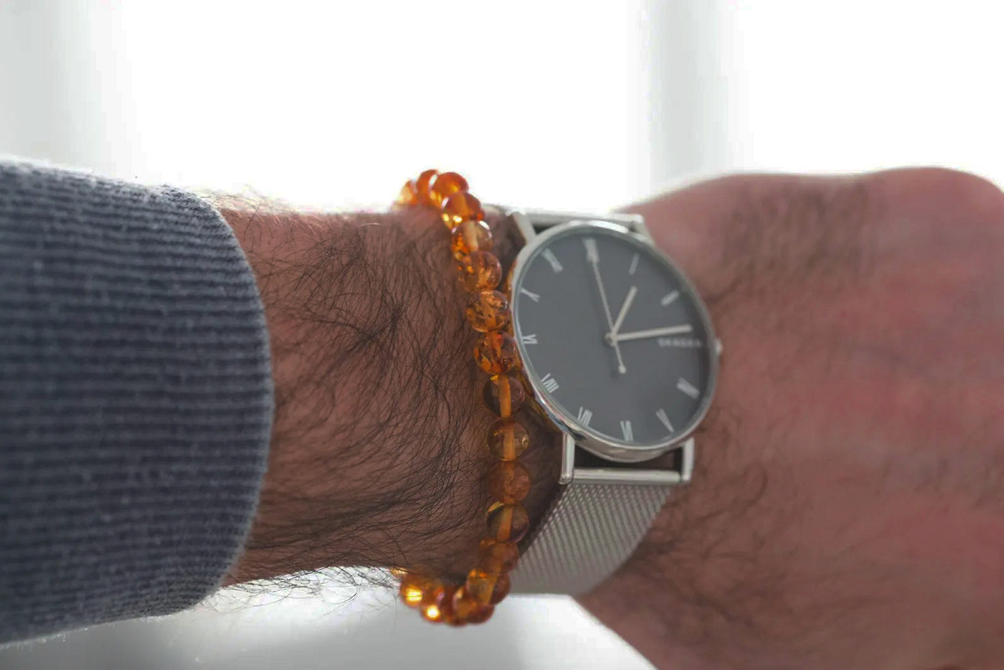 Orange Amber Sphere Bead Bracelet