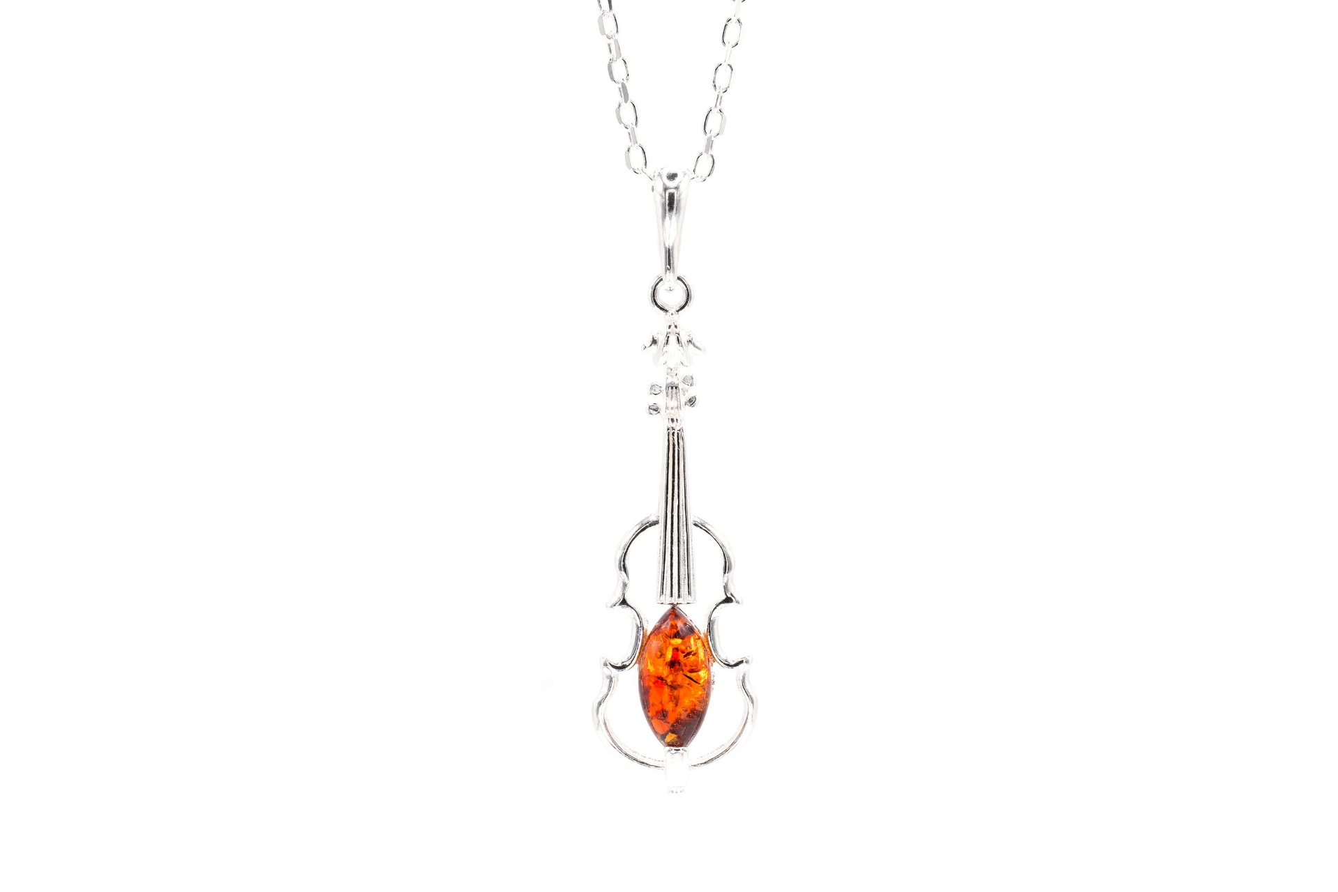 Stunning Amber Violin Pendant | Sterling Silver Design - BEYRUN