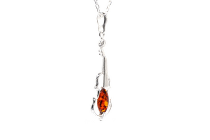 Stunning Amber Violin Pendant | Sterling Silver Design - BEYRUN