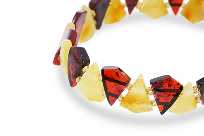 Edgy RAW Cherry and Butterscotch Amber Triangle Bracelet - Unique Amber Jewellery - BEYRUN