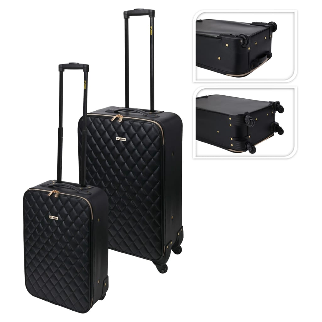 ProWorld 2 Piece Suitcase Set - Quilted Design, Black - Stylish & Durable Travel Luggage - BEYRUN