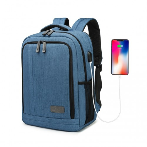 EM2111S - Kono Multi-Compartment Backpack with USB Port - Blue - BEYRUN