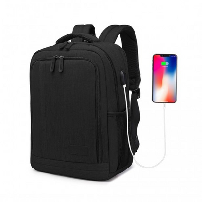 EM2111S - Kono Multi-Compartment Backpack with USB Port - Black - BEYRUN