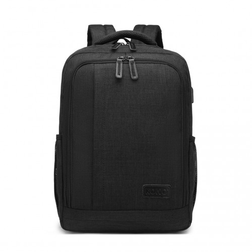 EM2111S - Kono Multi-Compartment Backpack with USB Port - Black - BEYRUN