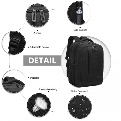 EM2111S - Kono Multi-Compartment Backpack with USB Port - Black - BEYRUN