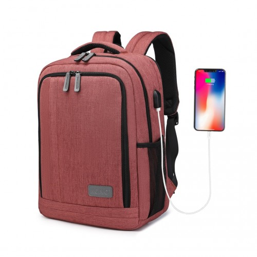 EM2111S - Kono Multi-Compartment Backpack with USB Port - Claret - BEYRUN