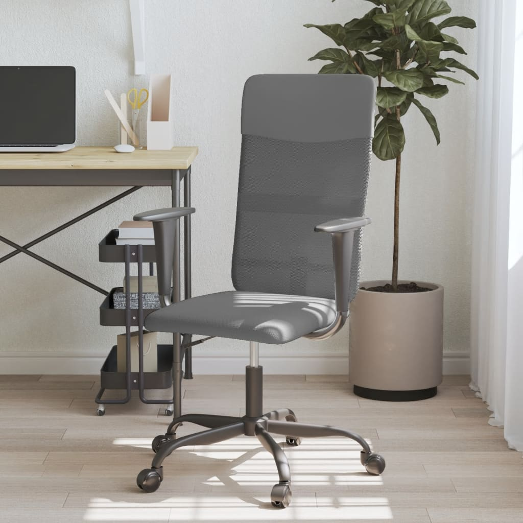 vidaXL Office Chair - Height Adjustable, Grey Mesh Fabric & Faux Leather for Ultimate Comfort - BEYRUN