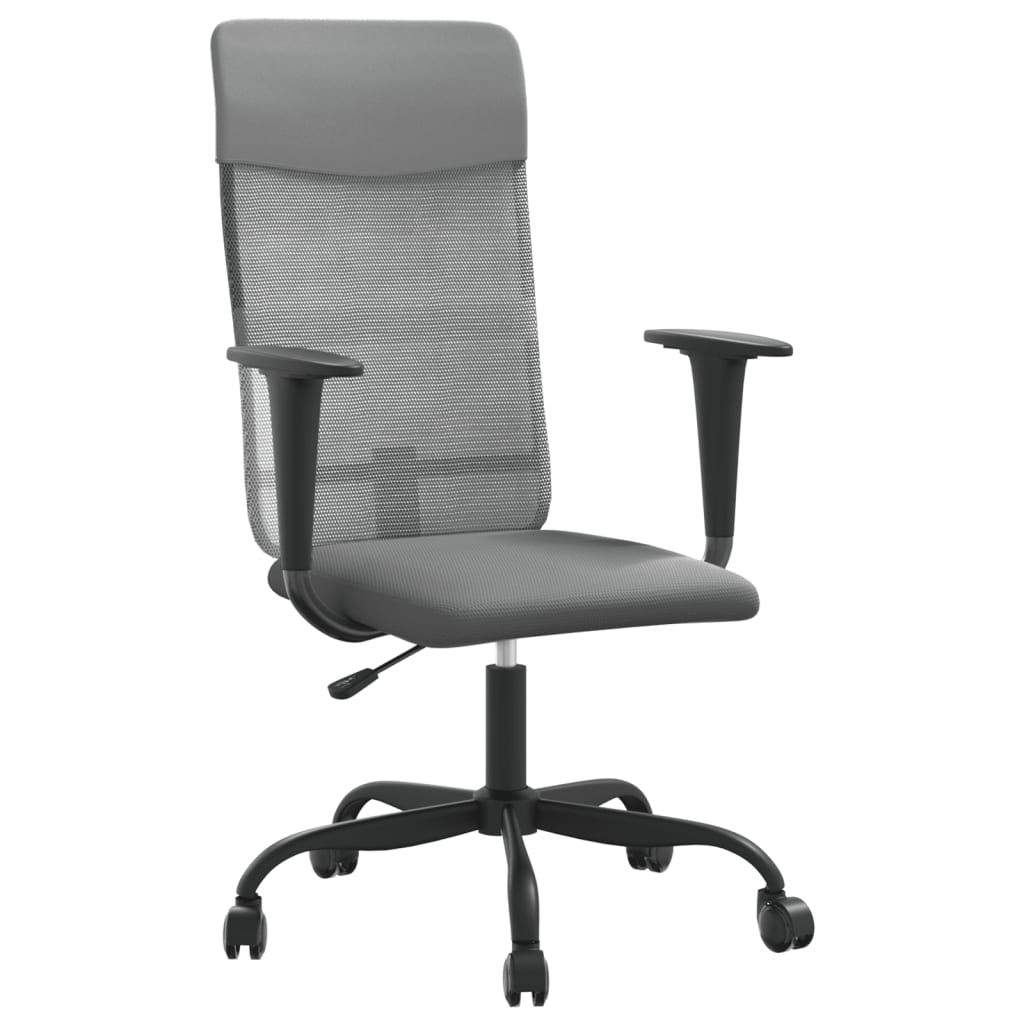 vidaXL Office Chair - Height Adjustable, Grey Mesh Fabric & Faux Leather for Ultimate Comfort - BEYRUN