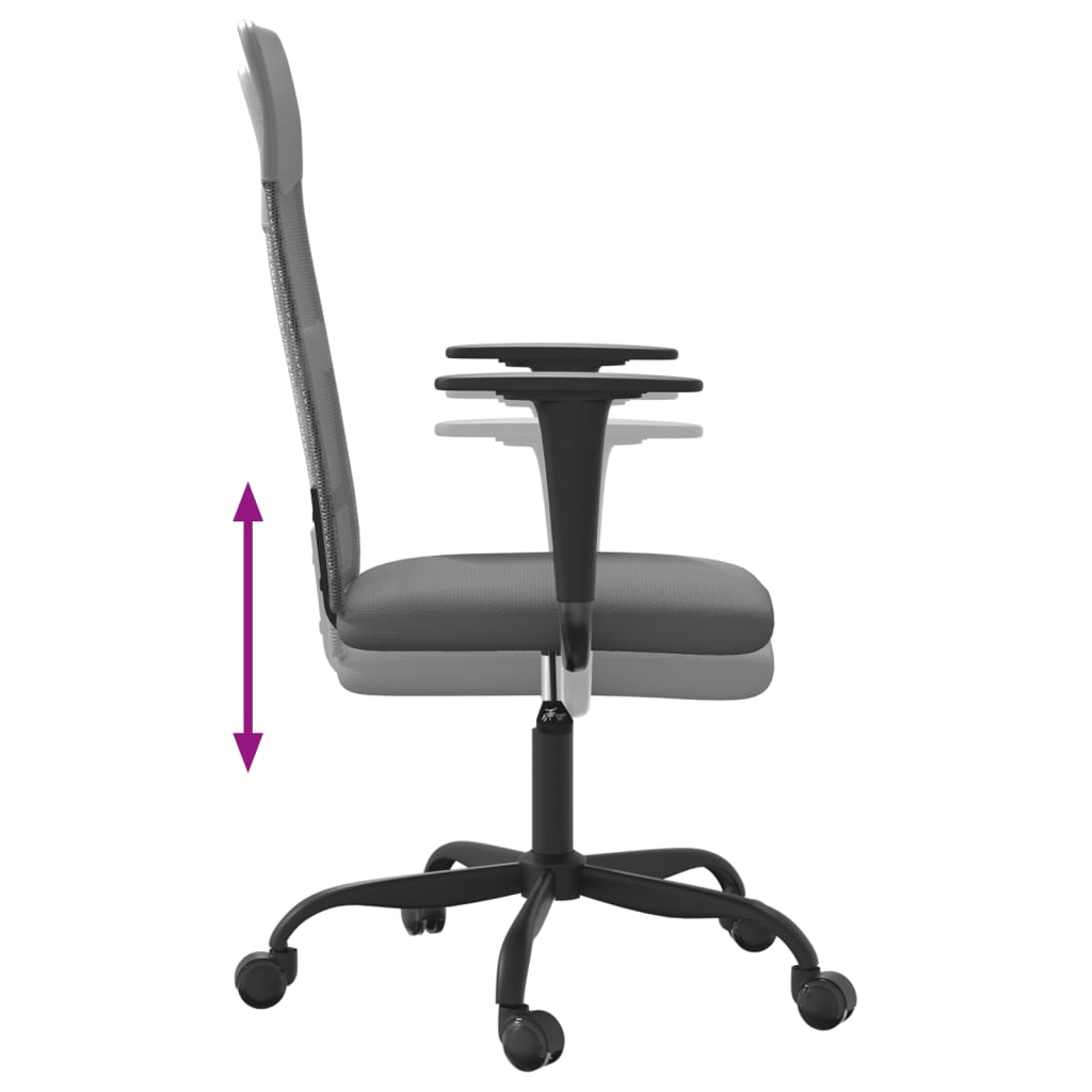 vidaXL Office Chair - Height Adjustable, Grey Mesh Fabric & Faux Leather for Ultimate Comfort - BEYRUN