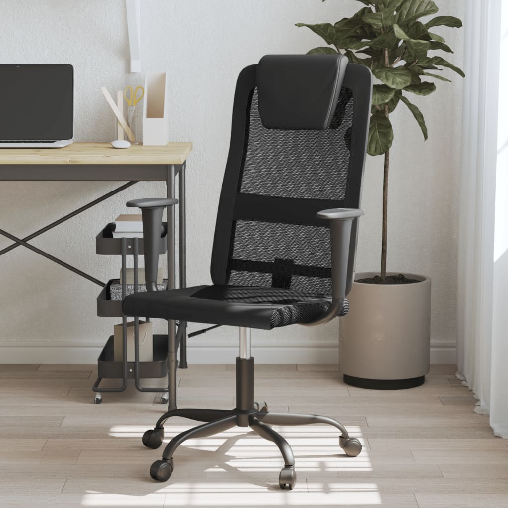 vidaXL Office Chair | Black Mesh Fabric & Faux Leather - Ergonomic, Adjustable, Stylish - BEYRUN