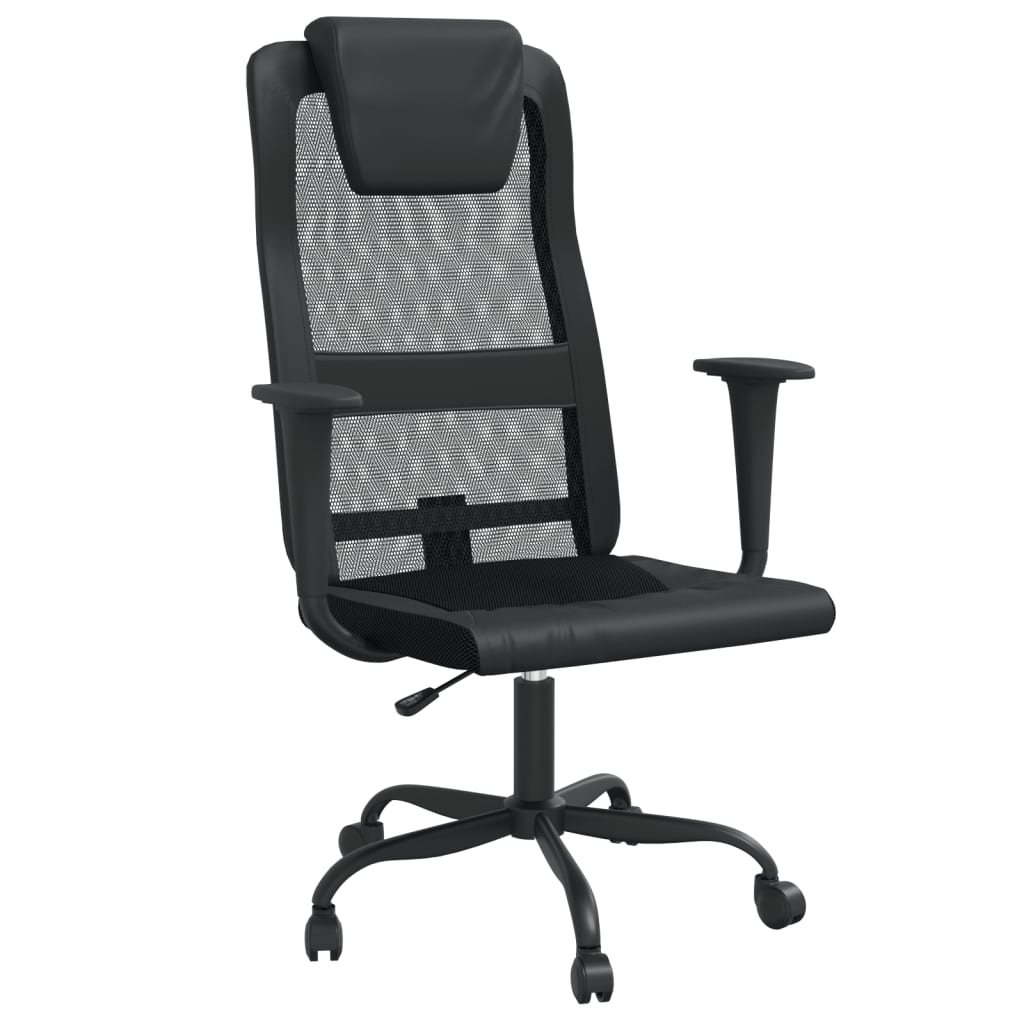 vidaXL Office Chair | Black Mesh Fabric & Faux Leather - Ergonomic, Adjustable, Stylish - BEYRUN